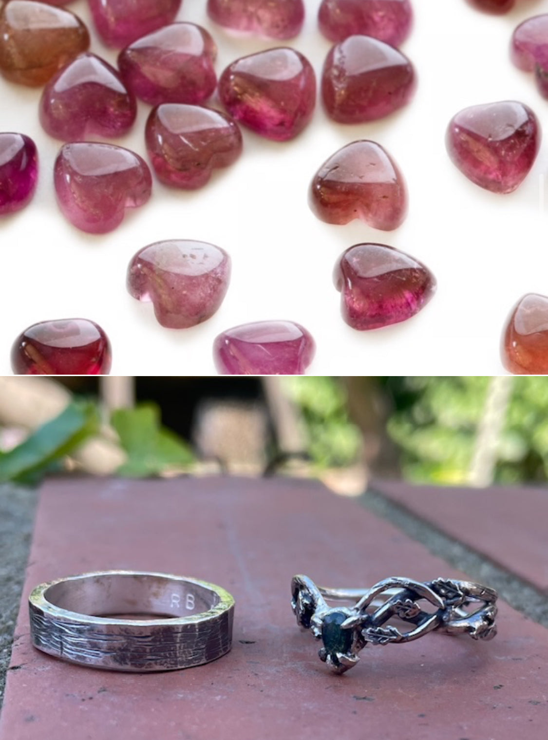 Reserved - wedding bands pink tourmaline heart