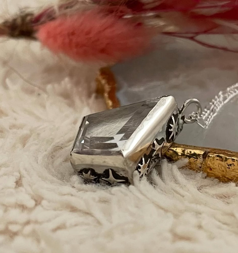 Memorial pendant- hex lavender quartz