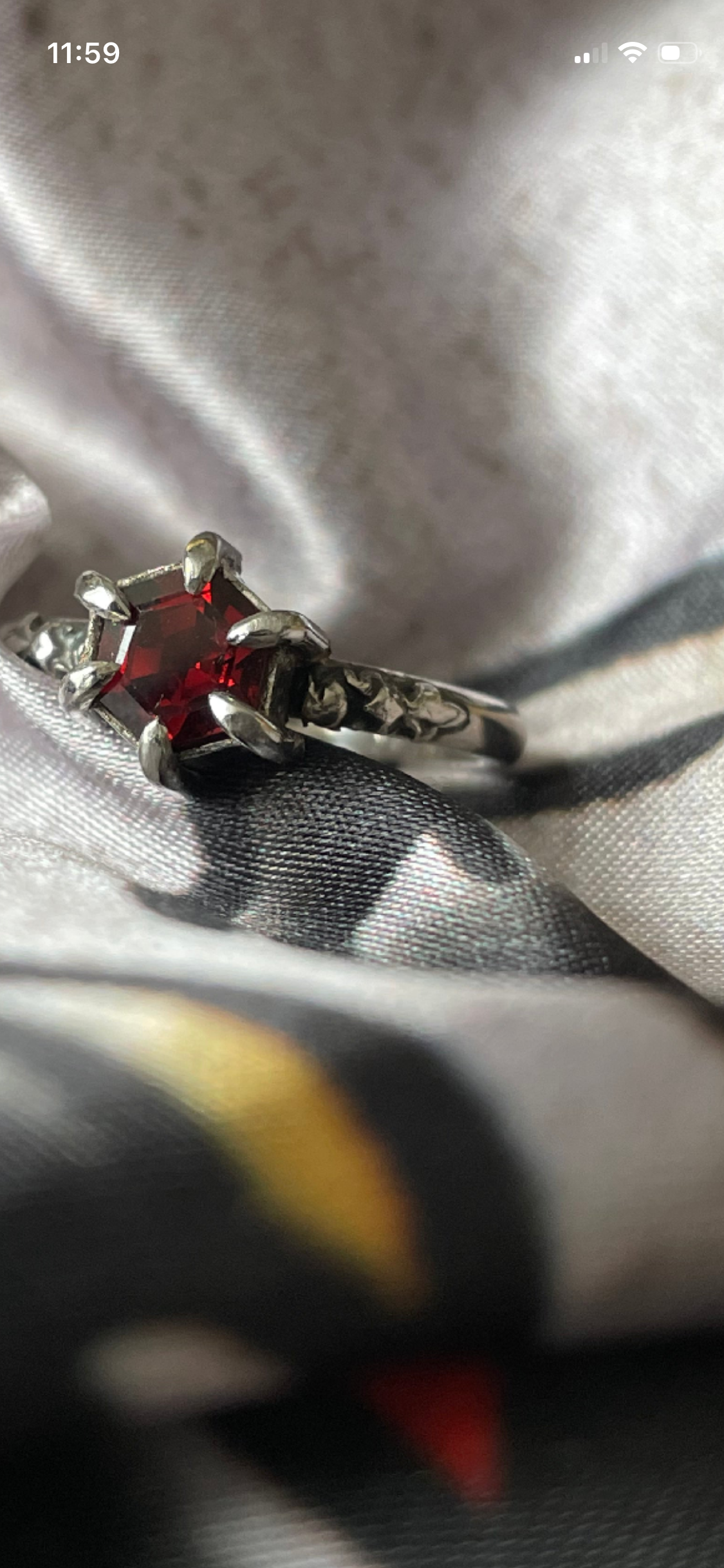 Reserved moss agate and peridot ring